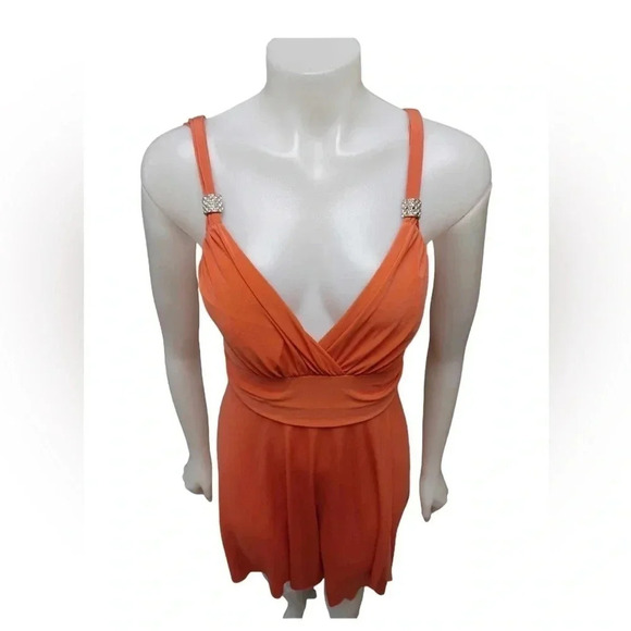 Le Chateau Formal Coral Sleeveless Midi Wrap Dress  Size Medium - Picture 3 of 10